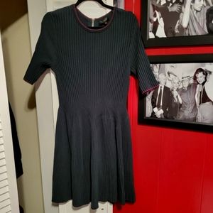 Ted Baker Black Crew Neck 3/4 Sleeve Zip Up Midi Sweater Dress SZ Large